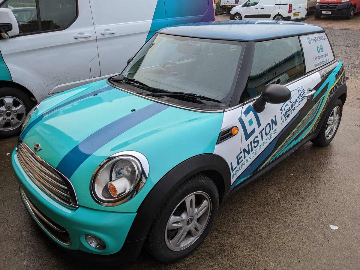 SxNewcastle's tweet photo. Full wrap for Leniston Insurance using @Metamarkuk MDC wrap vinyl for the professional finish. Turn your car into a mobile advertising tool. #mini #wrap #graphics #cramlington #northumberland #northeast https://t.co/MSOJzgOrCG