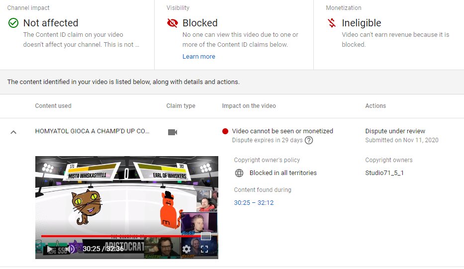 trottimus's tweet image. This crap is the plague of @Youtube / @YoutubeGaming - @Studio71_com automatically claims a video as it &quot;looks&quot; the same as one on their network &amp;amp; instantly blocks it from being viewed.

This happens BEFORE we have a chance to do anything about it. Engagement down the shitter.