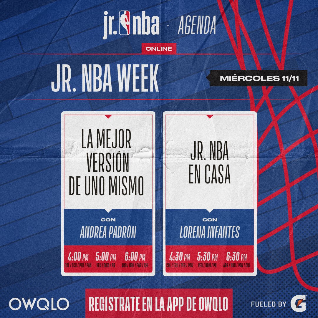 NBAMEX's tweet photo. Las actividades en el Jr. NBA Week continúan. 😎
Te presentamos el calendario del día de hoy. 😉 ¿Aún no te inscribes? 😮 Visita nuestro link 🙌🏀 https://t.co/9zd8wWCTCZ #JrNBAWeekLATAM https://t.co/mQVcbfsgPa