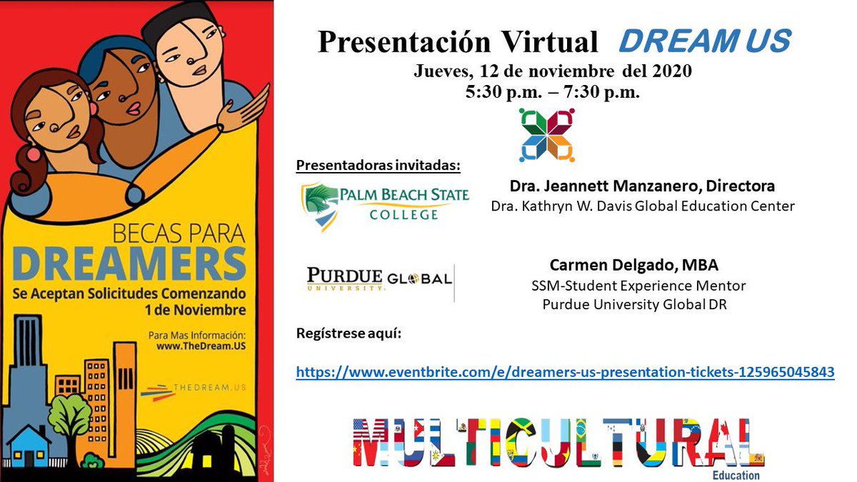 JavierOrtolaza's tweet photo. Join us Thursday, November 12, 2020, from 5:30 pm – 7:30 pm, Dr. Manzanero from the Global Education Center of PBSC &amp; Carmen Delgado from Perdue University Global DR will be presenting the DREAM US Scholarship. @PBStateCollege @EsolPbc @harveyoaxaca https://t.co/uk30c7IENi