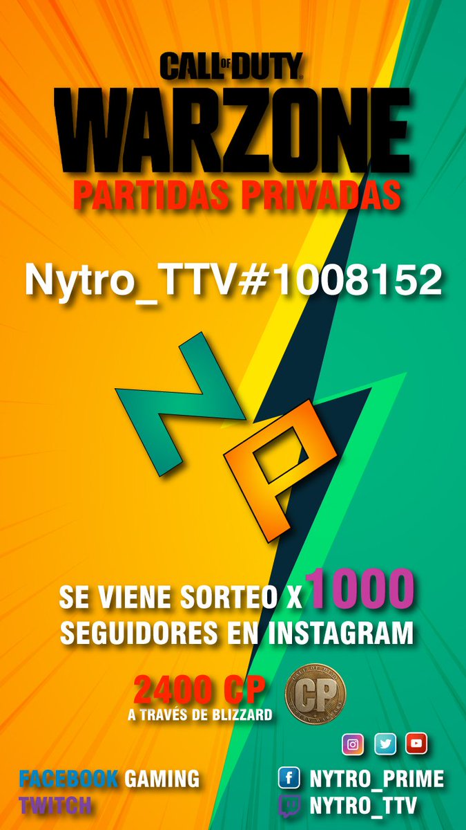NytroPrime's tweet photo. Atentos a las privadas... y si llegamos a los 1000 seguidores en instagram Sorteo!!! @CallofDuty #codsorteo #Warzone #codwarzone #streamer #warzoneprivadas #sorteocod https://t.co/4mx0r1PQJN
