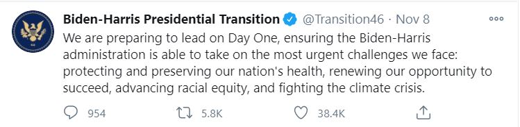 Guys, the Transition Team website is up already and they say they are "ready from day one". If the GSA waits a few weeks like it did after the 2000 election, it will still be ok!  https://buildbackbetter.com/&nbsp;