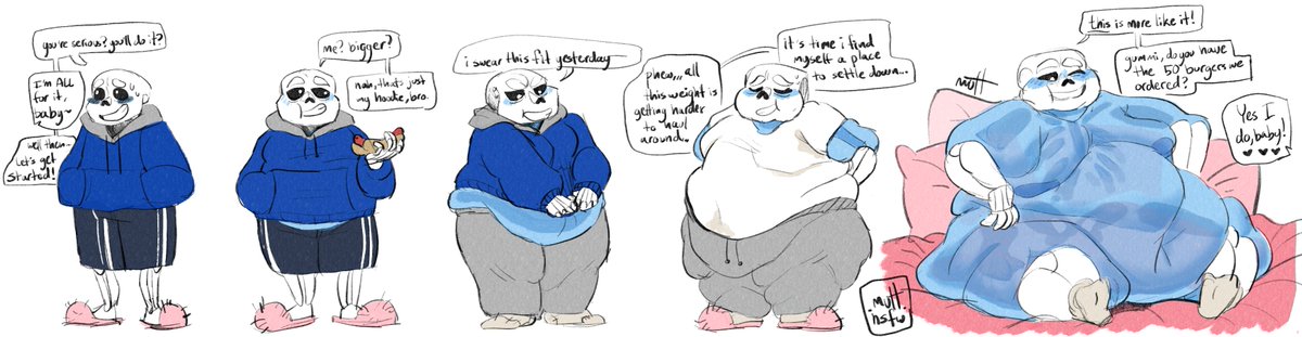 sans gets HUGE with the help of his wifey gummi (my OC) #undertum #weightgain #ssbhm #chubby #maleexpansion