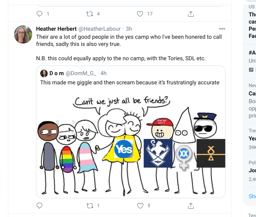 Finally, of course, we have honourable mention for current rainbow  @scotgp & erstwhile women’s officer and out4indy co-convener, Emz, and  @scottishlabour candidate Heather. Both of them also liked a beheading image targeted at a woman last week.