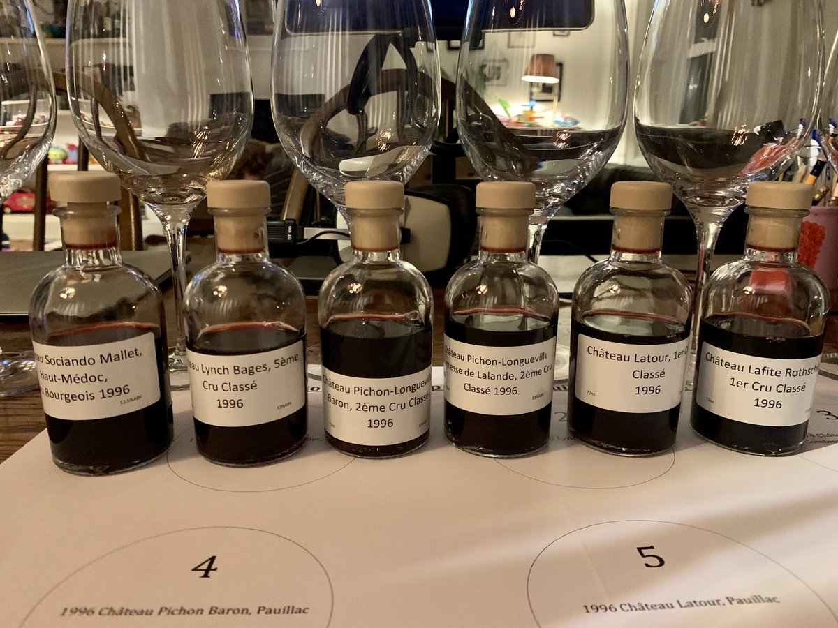 egan_wine's tweet photo. Thanks Jane Anson for a fabulous 1996 Pauillac tasting! Of all of these, to me, the #Latour and the #LynchBages came out on top. The Latour for its marble-like facets of ever increasing density, and the Lynch Bages for its classic yet spritely tobacco. A Samuel Beckett of a wine! https://t.co/sVc1wWY2MW