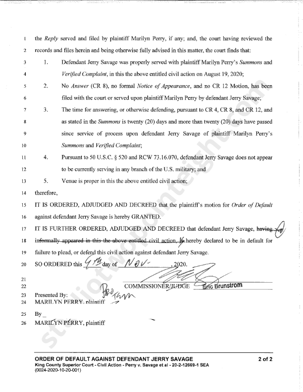 studio2point8's tweet image. On August 17, 2020 Studio 2.8 managing photojournalist Marilyn Perry filed a King County Superior Court lawsuit against local political activist Jerry Savage @survey_sample for defamation per se, assault and battery, and so on.
On November 9, 2020 Marilyn Perry WON her lawsuit!