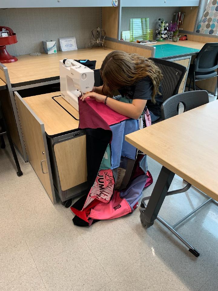 MelissaCTE's tweet photo. Mrs. Tyner's Fashion Design II creating their T-Shirt quilts. They had to design, measure, cut, and sew it all togther. #CardinalCTE #MelissaSchools #CardinalsRise #REDRED https://t.co/6uZ8r3ATLh