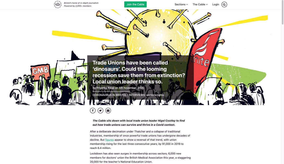 #editorial #illustration for <a href="/TheBristolCable/">The Bristol Cable</a> for an article on trade unions dealing with the Covid crisis,  finally got my hands on a copy! #coronavirus #Covid_19