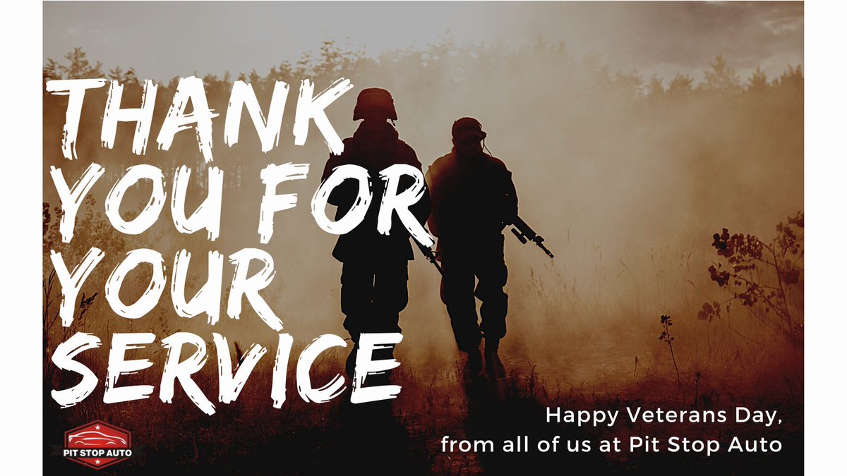 PitStopAuto1's tweet photo. To all veterans past and present:

Thank you for your service, your sacrifice, and your dedication to our country. 

From all of us at Pit Stop Auto, Happy Veterans Day.

#VeteransDay #Veterans #Veteran #VeteranSupport #WednesdayMotivation #WednesdayWakeups #wednesdaythought https://t.co/Mhsq3d3o04