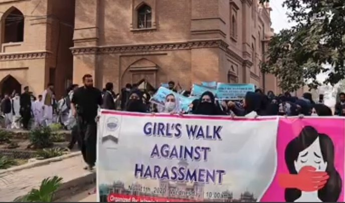 Javed Aziz Khan's tweet - "This is a very serious issue. Female students of  the historic Islamia College University Peshawar, joined by male students,  protest against harassment in university (and other universities)