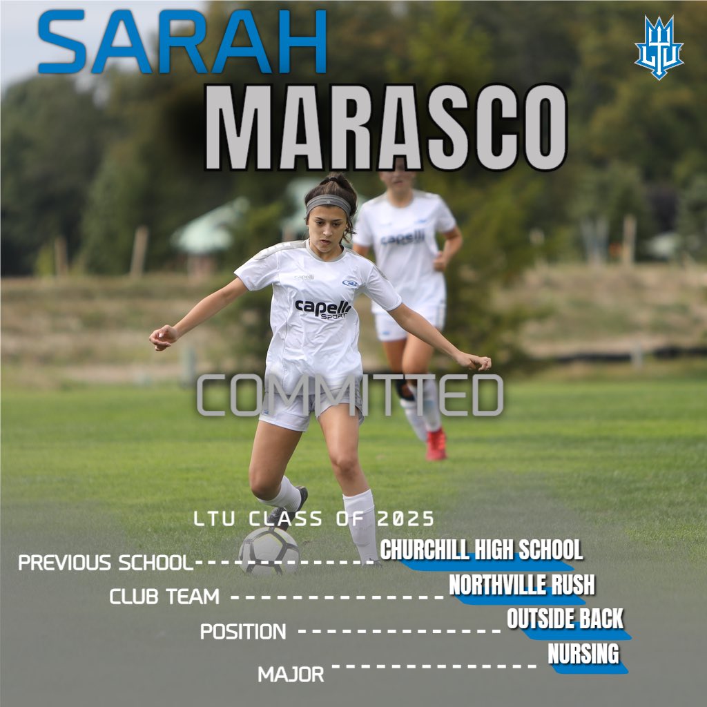 Welcome to LTU! @sarahmarascoo joins us from Churchill HS and Mi Rush! #Classof2021Signings #ltuwsoc