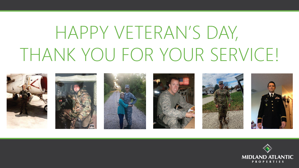 MidlandAtlantic's tweet photo. Happy Veteran’s Day to those that have served our country! From our Midland Atlantic family to yours, thank you for your service.  A special thank you to those close to our hearts (Kevin Fry, Shawn Smith, Melissa Shutler, Walter Shutler, Tyler Harper, and Daniel West). https://t.co/ZSBwZcZBXO