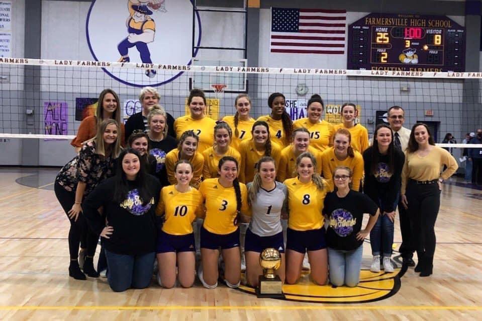ladyfarmers's tweet photo. All good things come to an end. These girls played their hearts out last night and ALL season. It is a bittersweet ending with our seniors, but they will go off and do wonderful things. Thank you to our fans and community for endless support!!🏐💜💛#FEARLESS #traditioncontinues https://t.co/2q6uOeaZr9
