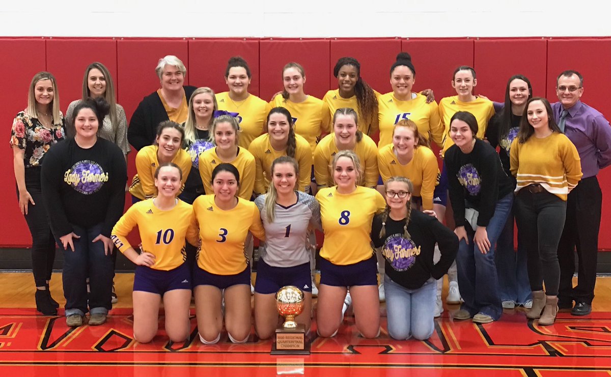 ladyfarmers's tweet photo. All good things come to an end. These girls played their hearts out last night and ALL season. It is a bittersweet ending with our seniors, but they will go off and do wonderful things. Thank you to our fans and community for endless support!!🏐💜💛#FEARLESS #traditioncontinues https://t.co/2q6uOeaZr9