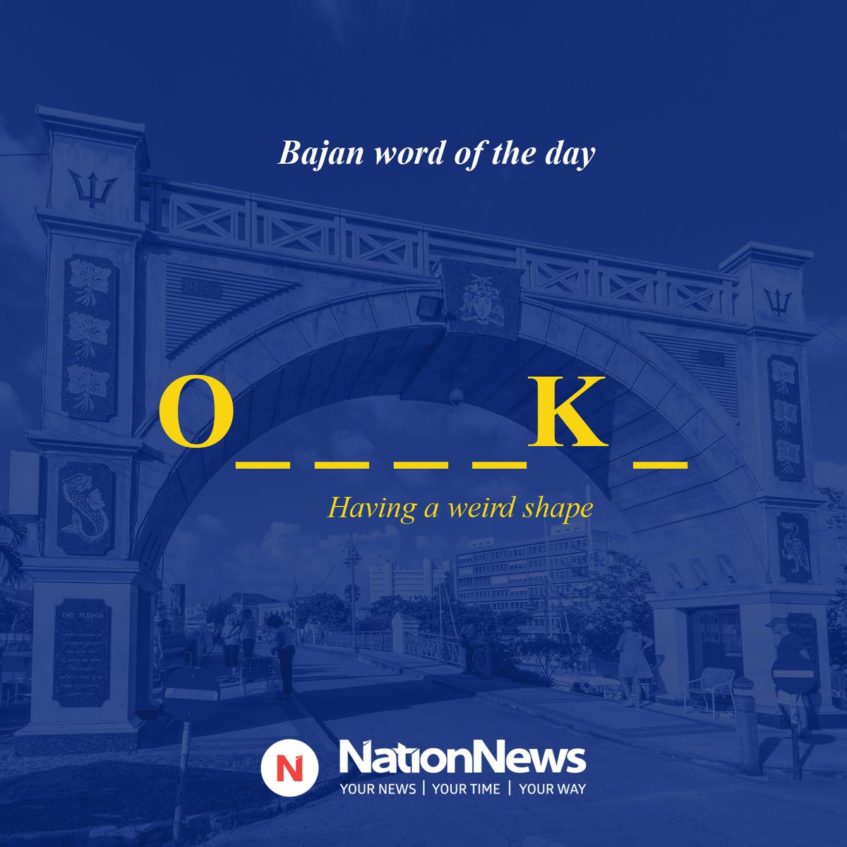 NationBarbados's tweet photo. Guess the Bajan word of the day.
Clue: Having a weird shape.

#ThingsBajan
#Barbados
#Nation246
#Independence
#WordOfTheDay https://t.co/43mYtYUQoZ