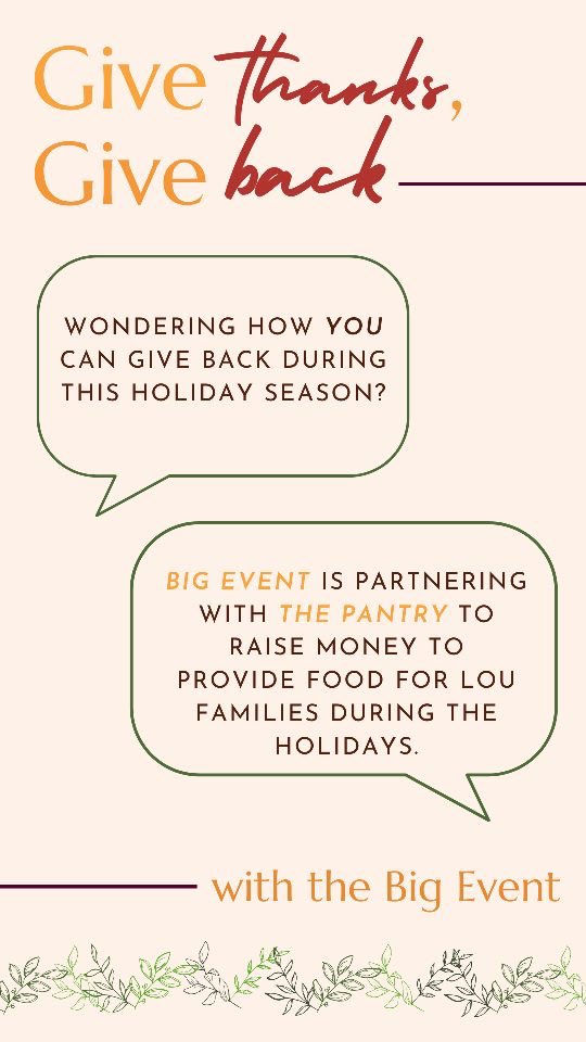 OleMissBigEvent's tweet photo. We are partnering with The Pantry to raise money to provide food for LOU families during the holidays. Join us this Thursday, 11/2 to help raise funds! https://t.co/NDOLKAHiEF