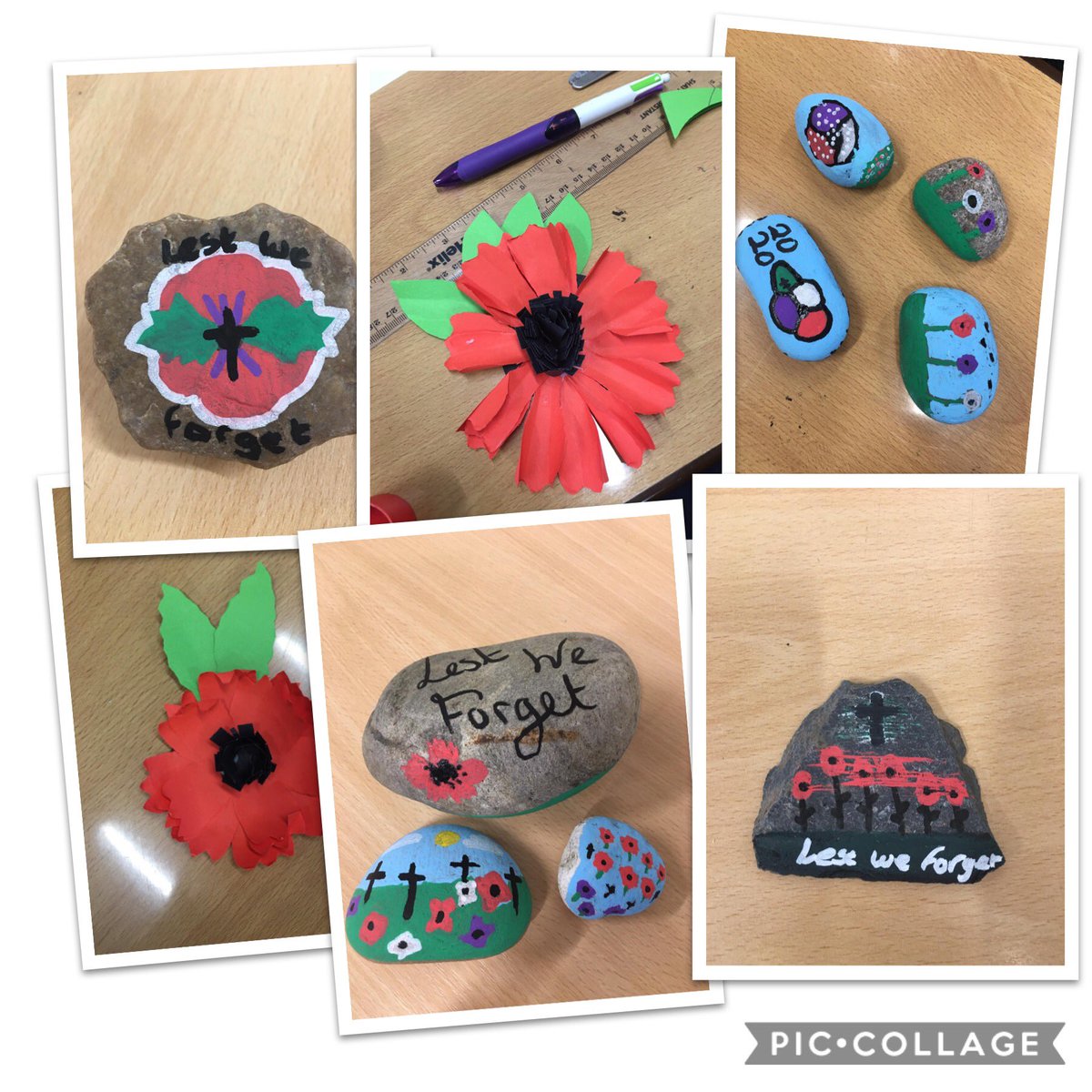 Yr6Pearls's tweet photo. We really enjoyed getting creative for Remembrance Day. Our decorated pebbles will be placed at local war memorials @SchVillage https://t.co/2A9esUvmza