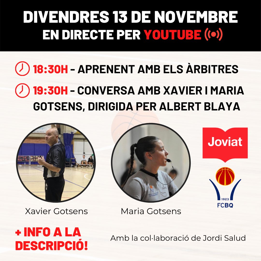 BasquetJoviat's tweet photo. ⚠️❗️Aquest divendres realitzarem dues conferències online🌐 amb la participació del Xavier Gotsens, Maria Gotsens i Jordi Salud👨🏻‍🏫

(OBRIM FIL⤵️) https://t.co/Mb0t5uiknt