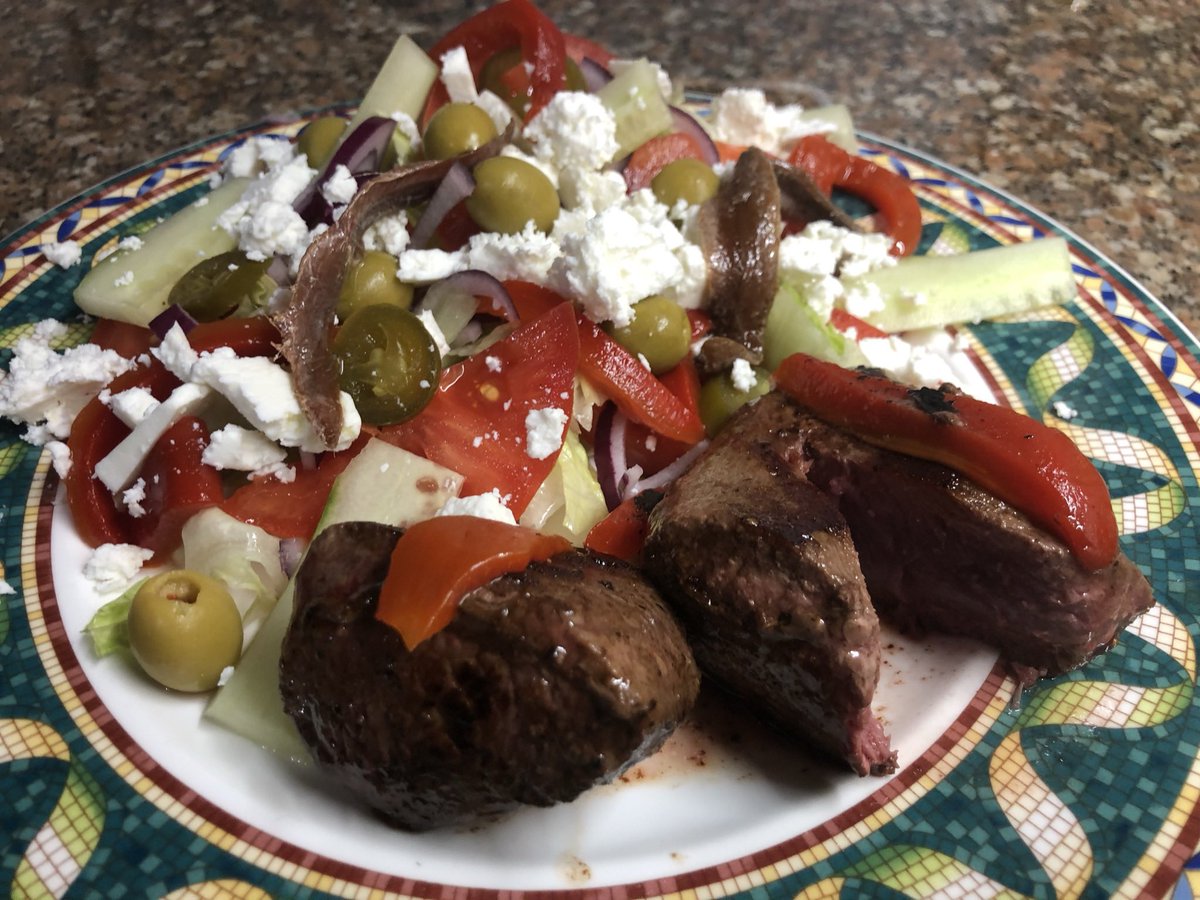 Averyslondon's tweet photo. Our first attempt at #Kangaroo #Fillets - The #Salad with #Manouri #Cheese #Jalapeno & #Anchovies was #TasteBud #Explosive @TheCat_Max @Averyslondon https://t.co/jHGc50bkeC