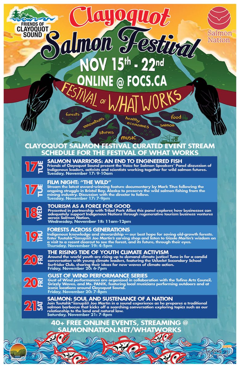 ClayoquotFriend's tweet photo. Our Clayoquot Salmon Festival Curated Event Schedule is here for @SalmonNation Festival of What Works #clayoquotsalmonfestival #whatworks https://t.co/5PhxefJkM5