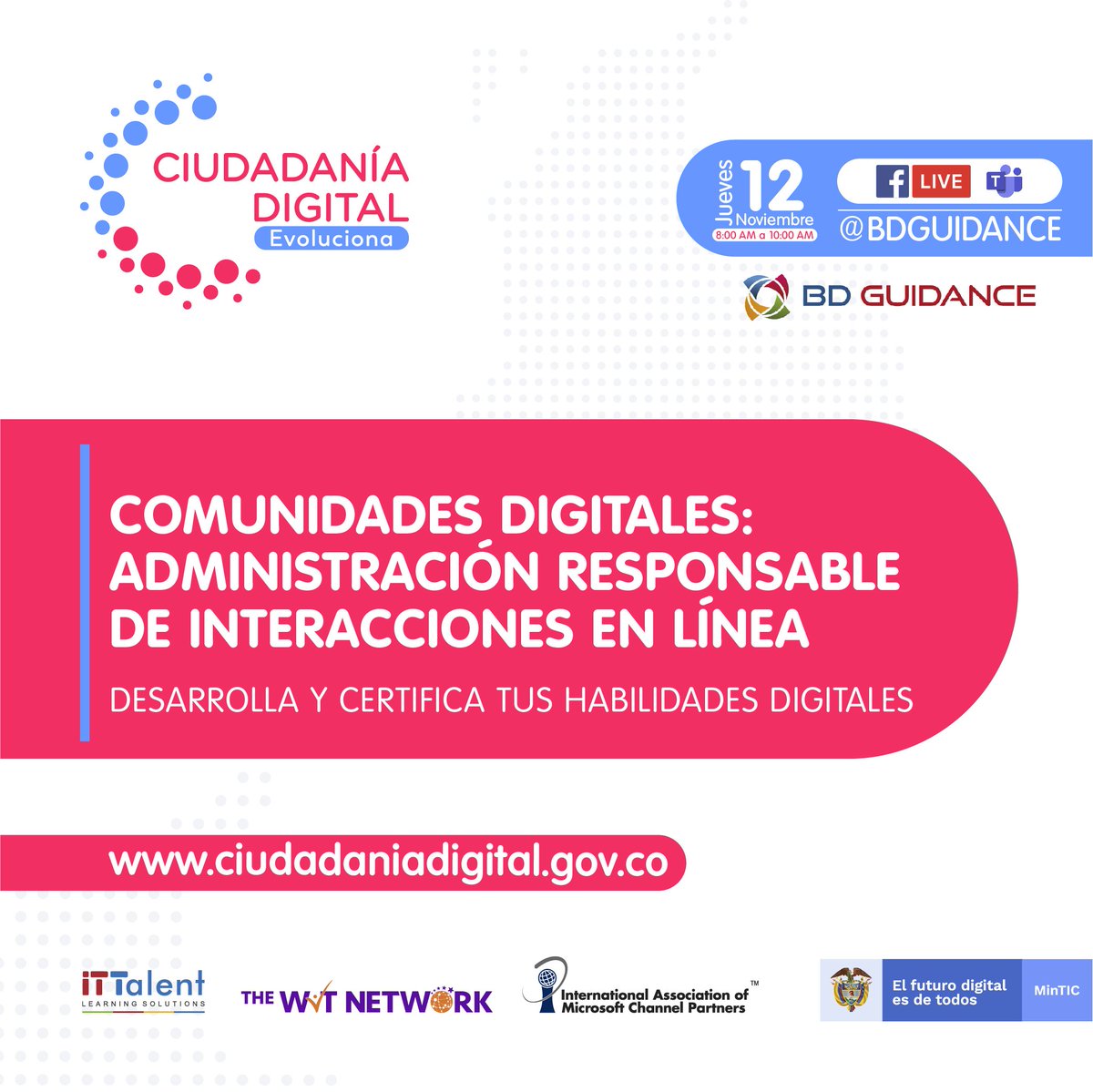 TheWITNetworkCo's tweet photo. Continuan nuestros cursos en #HabilidadesDigitales. Conéctate con nosotros mañana 12 de noviembre para aprender como administrar responsablemente las interacciones en línea en las comunidades digitales. #CiudadaniaDigital
Entra al link para certificarte: https://t.co/PFAbohGfQw https://t.co/bJVlgtsbXe