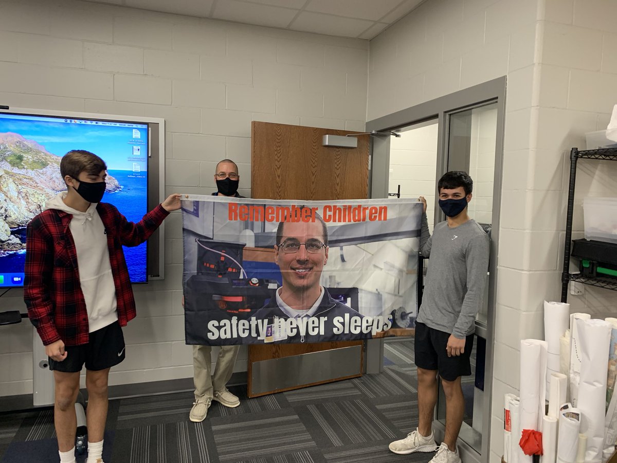 jglov13's tweet photo. What better way to remind students of the importance of safety in the labs and classrooms @PLSHSTitans than to hang a flag with the face of @rstribley ,the safest man on earth. #PLCSstem https://t.co/0w6xAPwTb4