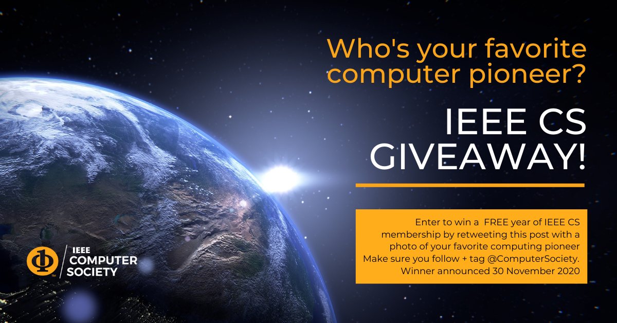 ComputerSociety's tweet photo. It's #GiveawayTime! Who's your favorite #computer pioneer? We're giving away a FREE year of #IEEECS membership when you tell us who's at the top of your list. Just retweet this post with their photo for the chance to win!

#tech #machinelearning #computing #IEEE https://t.co/1zxYYre65m