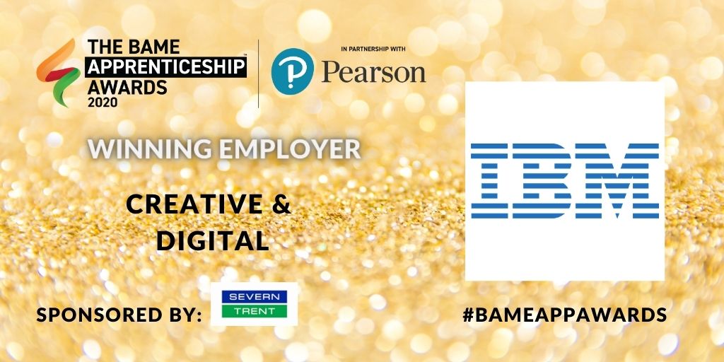 🎉 Congratulations @IBM_UK_news, Creative & Digital Employer of the Year 2020!

Category sponsored by @stwater @SevernTrentLife 

#BameAppAwards #apprentice #apprenticeships #diversity