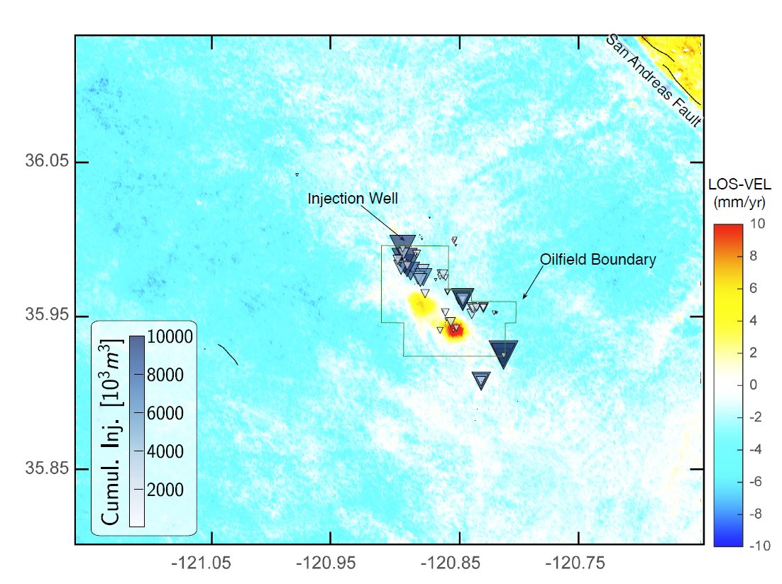 shirzaei's tweet photo. A unique observation of surface deformation and seismicity associated with fluid injection in california. See our new paper in SRL with Thomas Goebel at UM

https://t.co/2tfVsYlg3k https://t.co/5xpx0kDom7