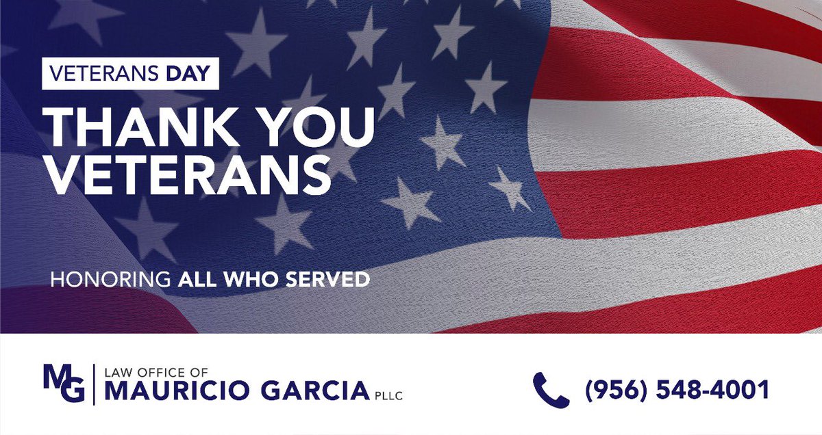 GarciaLawPLLC's tweet photo. On this #VeteransDay, we take an opportunity to recognize the courage and honor of our veterans. Thank you for your service and dedication to our country 👏🏼🇺🇸 https://t.co/BP4VEiouN9