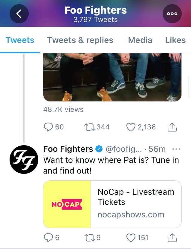FooArchive's tweet photo. After the teasing from @foofighters across Facebook, Twitter & Instagram, Pat’s entrance on Saturday had better be a big budget, special effects bonanza.
#WheresPat https://t.co/5RvEuBq6OZ