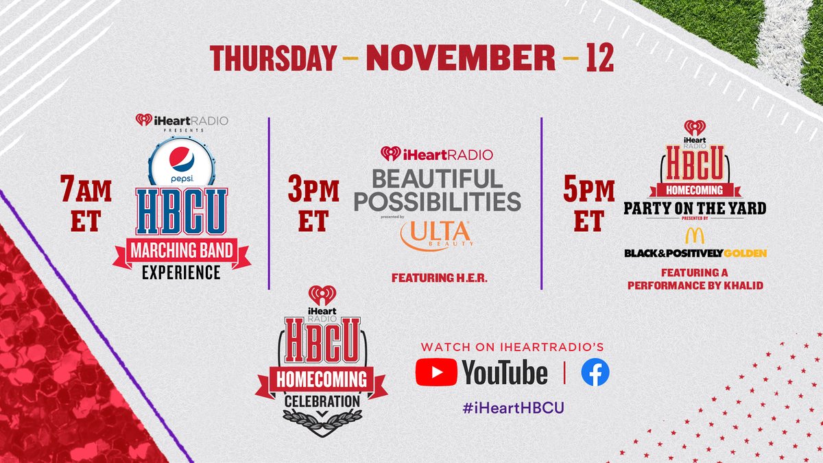 iHeartRadio's tweet photo. Today! Join us for a full day of activities at our iHeartRadio HBCU Homecoming Celebration! You have a virtual front-row ticket to all of these events!  🥁🎶🎓 

More details: https://t.co/BSkBq37gjd #iHeartHBCU https://t.co/tz1hM4TJGR