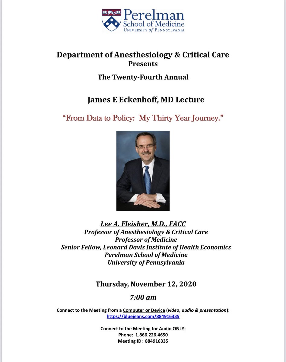 PennAnesthesia's tweet photo. Welcome back @LeeAFleisher!
Thrilled to have @CMSGov Chief Medical Officer and Director #CCSQ giving us #anesGR “From Data to Policy: My 30 year journey”
We are limited to only 250 @BlueJeansNet spots
@SeemaCMS @kit_delgadoMD @BLLPHD @PennLDI @pennsurgery https://t.co/UkoWlpRQMl