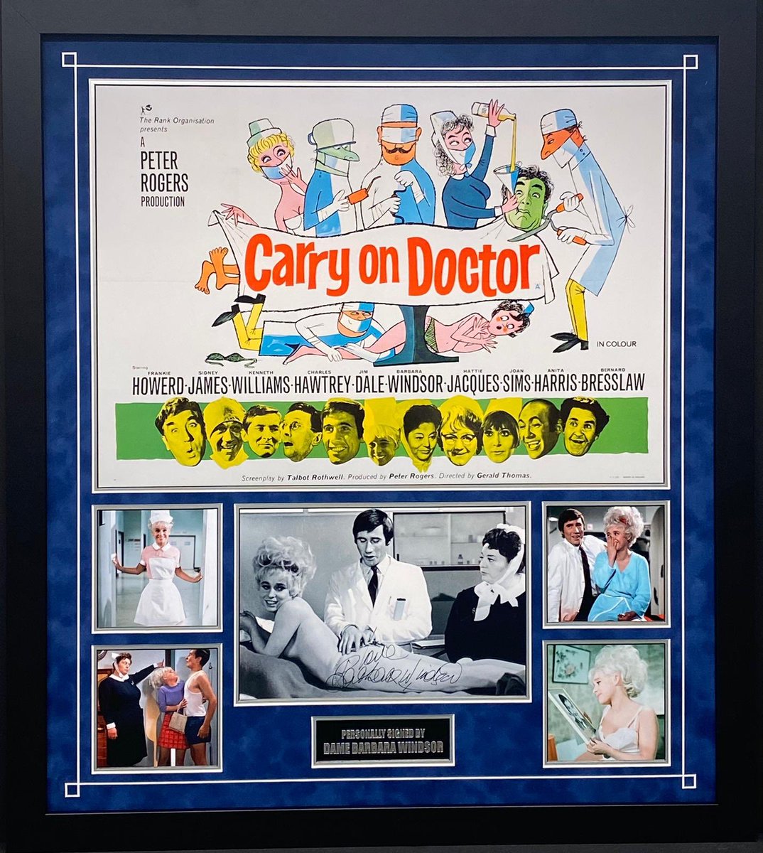 CreateFraming's tweet photo. Carry on Doctor display with hand signed Barbara Windsor photo designed and framed by Create #createframing #bespokeframing #moviememorabilia #barbarawindsor #carryondoctor https://t.co/GyIJoYdhOs