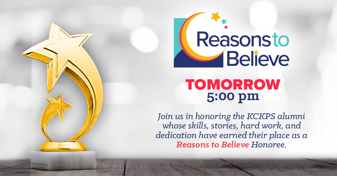 Our ⭐️Reasons to Believe⭐️ Celebration is right around the corner! Join us tomorrow night as we honor the <a href="/kckschools/">Kansas City, Kansas Public Schools</a> alumni whose hard work, dedication, and perseverance earned them their place as Reasons to Believe Honorees. Link: us02web.zoom.us/j/86012752521?….