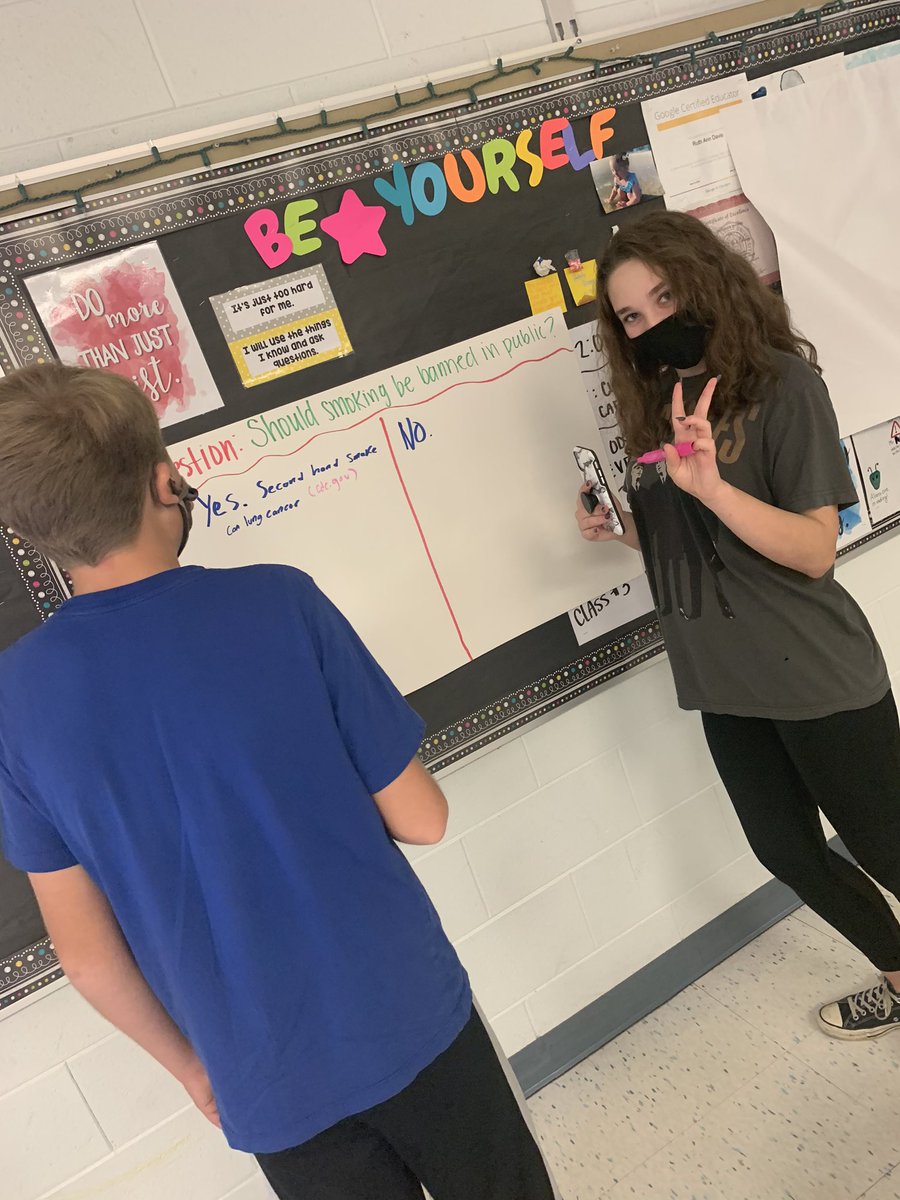 RDavisGMS's tweet photo. Today in small groups, we wrote argument thesis statements and then transported them into strong introductions. Gosh it feels so good to have kids in my classrooms!๐๐พ #GMS #shapingscotties #makingthemiddlematter #thankfulforsmallgroups @GMSRMurphy https://t.co/lurgi1bZ5A