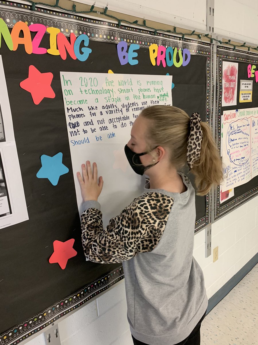 RDavisGMS's tweet photo. Today in small groups, we wrote argument thesis statements and then transported them into strong introductions. Gosh it feels so good to have kids in my classrooms!๐๐พ #GMS #shapingscotties #makingthemiddlematter #thankfulforsmallgroups @GMSRMurphy https://t.co/lurgi1bZ5A