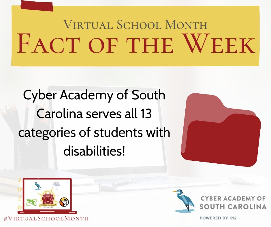 ErskineCharters's tweet photo. Fact of the Week: Cyber Academy serves all 13 categories of students with disabilities ...virtually! #VirtualSchoolMonth #VirtualSchoolsWork #MoveTheNeedle https://t.co/zzwKhHr0I7
