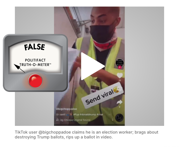 This video doesn’t show an election worker destroying Trump ballots. It was a joke.  https://www.politifact.com/factchecks/2020/nov/10/blog-posting/no-video-doesnt-show-election-worker-destroying-tr/