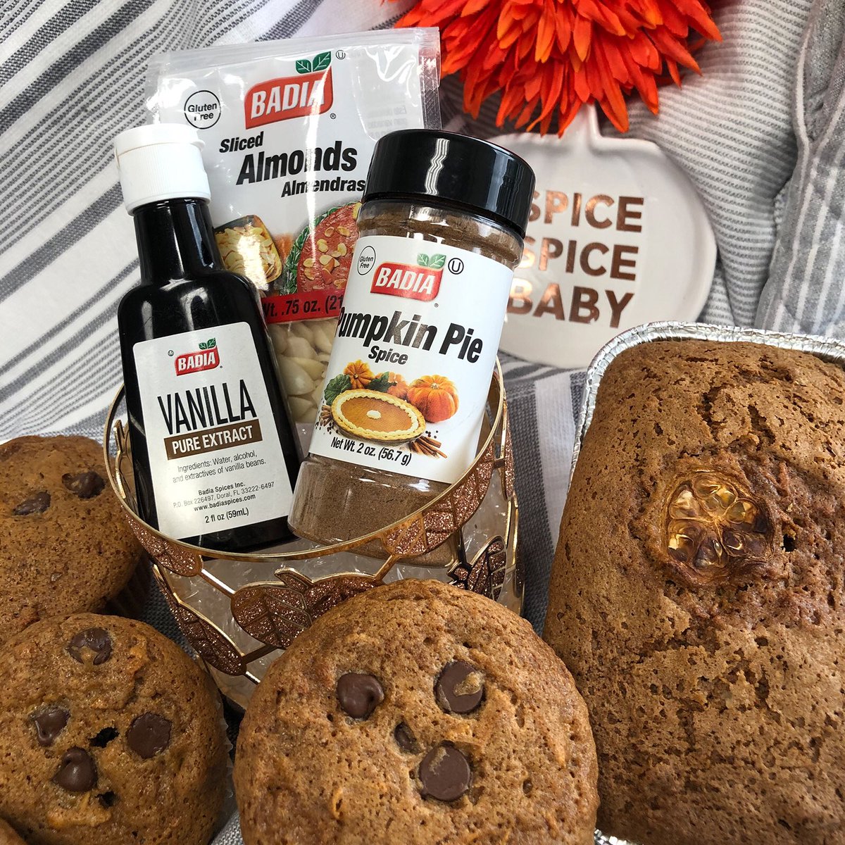 BadiaSpices's tweet photo. Moist, tender and delicious, Badia’s Zucchini Nut Bread is bursting with fall-inspired flavor! Made with Badia Pumpkin Pie Spice & Vanilla Extract, this easy-to-bake bread is guaranteed to become your season’s favorite. Recipe: https://t.co/KupRRfXqsy #iHeartBadia #SoulOfCooking https://t.co/WZxlADsnSn