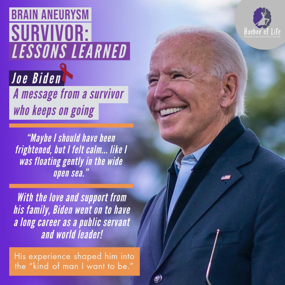 HarborOfLife's tweet photo. Each year in the US alone, there are approximately 40,000 brain aneurysm ruptures- 75% of which result in death or permanent neurological deficits. Let Biden's inspiring story be a reminder in recovery to stay hopeful and push towards your goals! https://t.co/Z9pldVbbTu