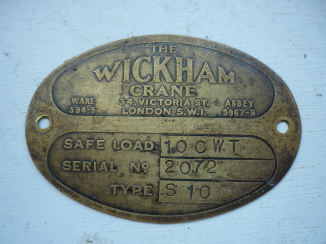 WickhamofWare's tweet photo. Just to show it wasn't just railway vehicles, here is a Type S10 Wickham Crane beautifully restored by John Reynolds, with a picture of its Works Plate. At some stage, they were distributed by Kerry's & were then known as Kerry-Wickham Cranes #WickhamWednesday https://t.co/OYRGbpZ64o