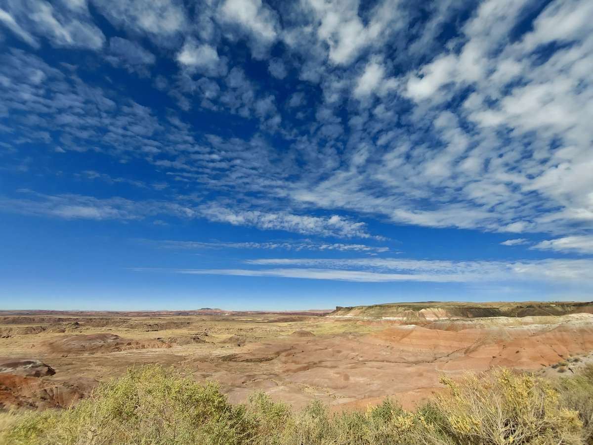Today is cool, but beautiful! I took this at lunch from Lacey Point, looking towards the Petrified Forest National Wilderness Area. Very few people out and about in the park.(hl) #PetrifiedForest