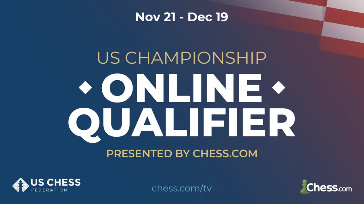 chesscom's tweet image. ♖ We're hosting the @USChess Championship Online Qualifier!
Learn how you can participate and compete for a spot in the 2021 US Chess Championship! ⬇️
chess.com/news/view/how-…