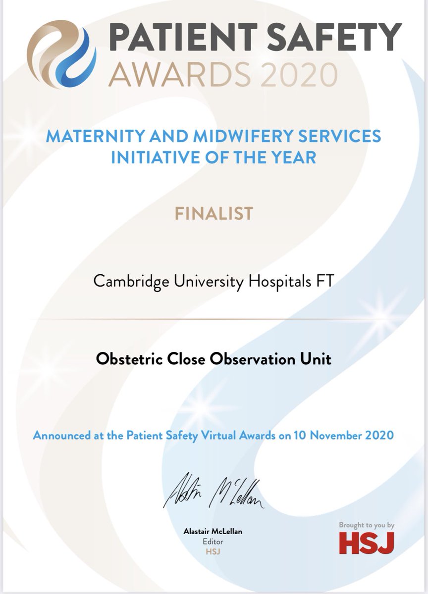 rosiehospital's tweet photo. Huge congratulations to our Obstetric Close Observation Unit for being finalists in the #patientsafetyawards #HSJpatientsafety #CUHProud 🎊🙌🏼 https://t.co/IMvSDIJARy