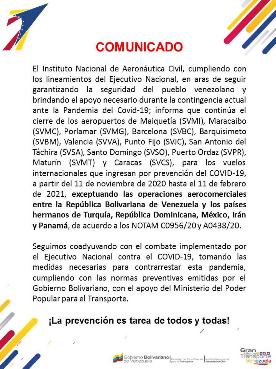 RCR750's tweet photo. #Comunicado el #INAC informa nuevas medidas para operaciones aerocomerciales en el país, de acuerdo a los NOTAM emitidos por la Autoridad Aeronáutica C0956/20 y A0438/20 https://t.co/xY4pFUVAvy