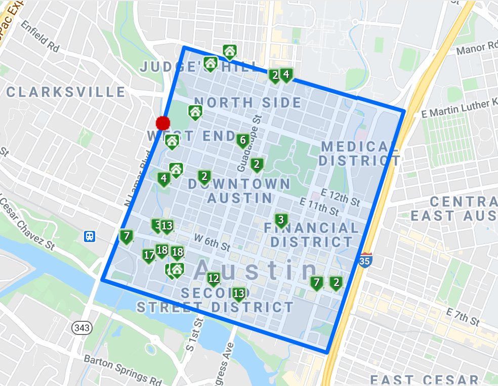 I did an analysis to show what's going on.First, let's calculate inventory in downtown ATX (see rectangle).There are 147 active condos now. In the past 30 days, 17 condos have closed, which means inventory is 8.65 months.It's a BUYER'S market! High supply, low demand.