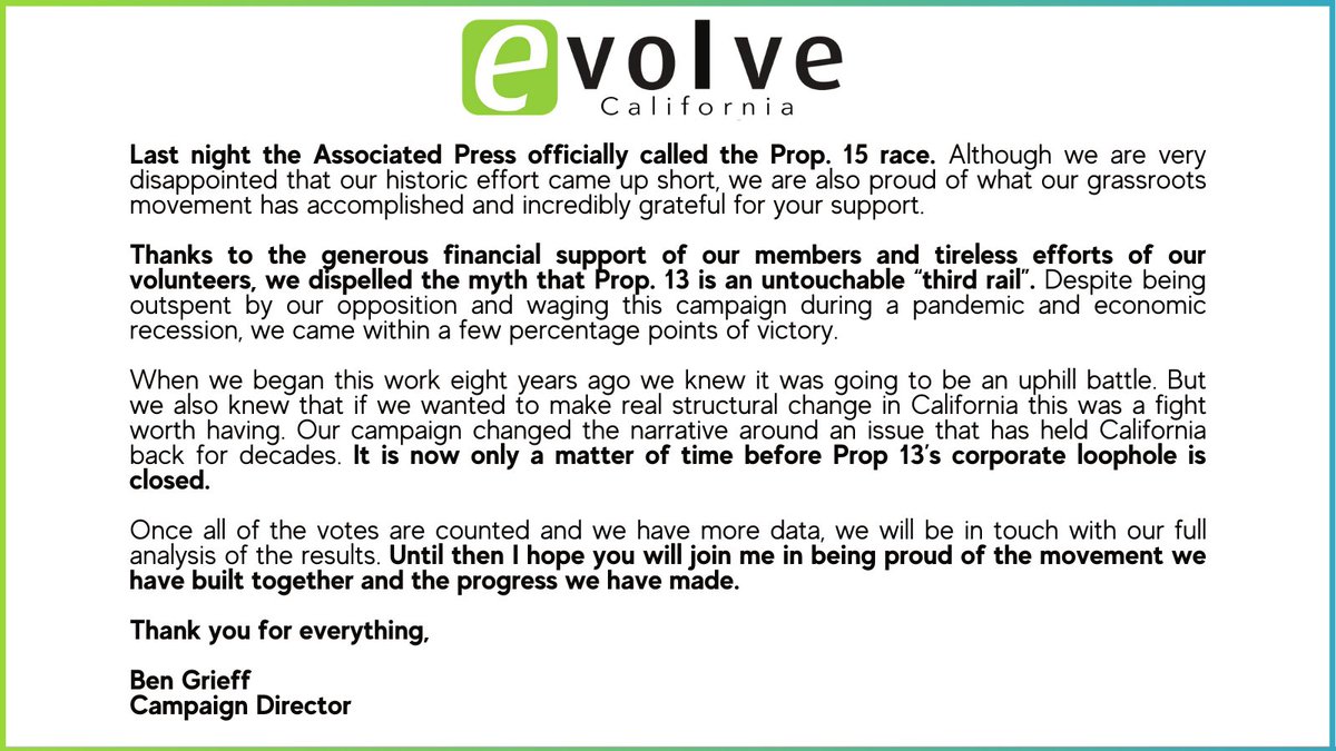 evolve_ca's tweet photo. Thank you for joining the fight to fund our schools, our communities, and our FUTURE by putting people over profit with #Prop15!
We are incredibly proud of the grassroots movement we have built together and the progress we have made to put our #SchoolsAndCommunitiesFirst. https://t.co/iLptQvlHfQ