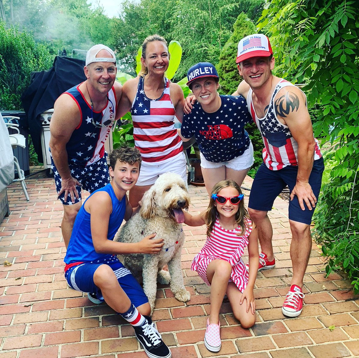 HomeTruley's tweet photo. Happy Veterans Day! I am proud to be an American &amp; so thankful for the men &amp; women who fight and serve for our freedom. I love this shot of my family wearing our nations colors &amp; flag! https://t.co/qn5Io98m7S