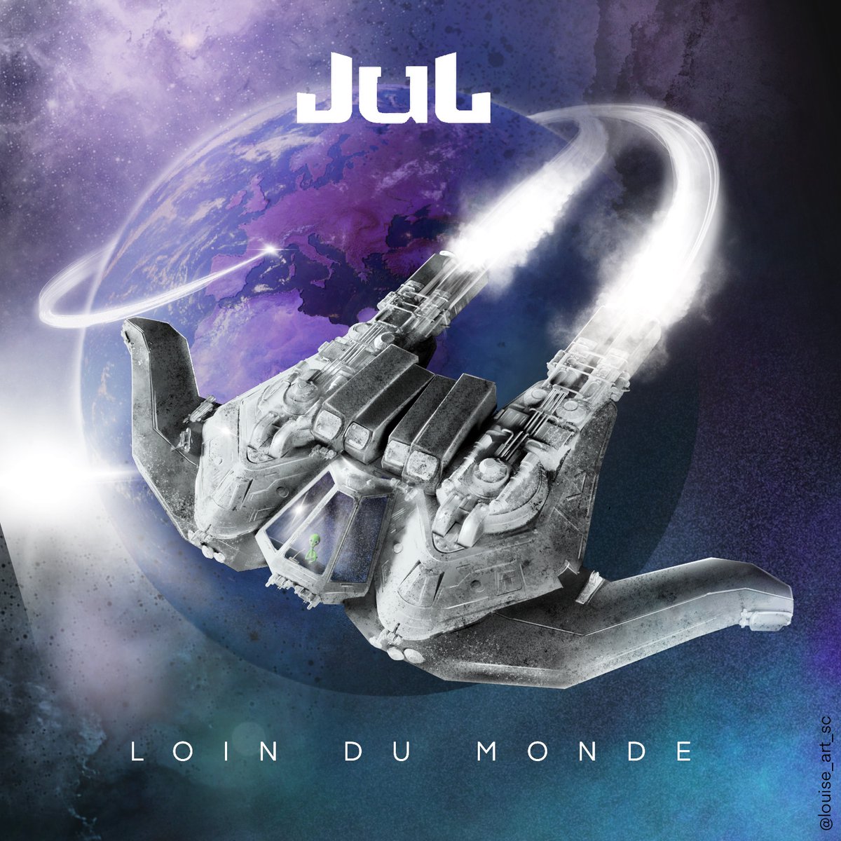 Louise_Art_Sc's tweet photo. Voilà ma proposition de pochette pour le prochain album #loindumonde de #jul ! 
Une navette spatiale en signe JUL, conduite par l'Ovni et partant de Marseille pour survoler le monde... Si ça vous plaît, partagez !
#JulCover #MARSEILLECAPITALERAP 
Instagram : @louise_art_sc https://t.co/HToad4dMcP